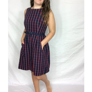 L.L. Bean Navy with Pink Plaid Sleeveless Fit-and-Flare Mini Dress